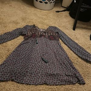 Purple, Blue, Multi-Pattern Dress, with tassels